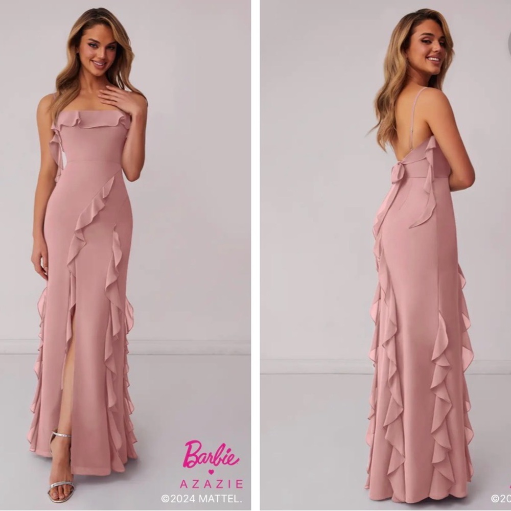 Azazie Blush Strapless Ruffle Dress